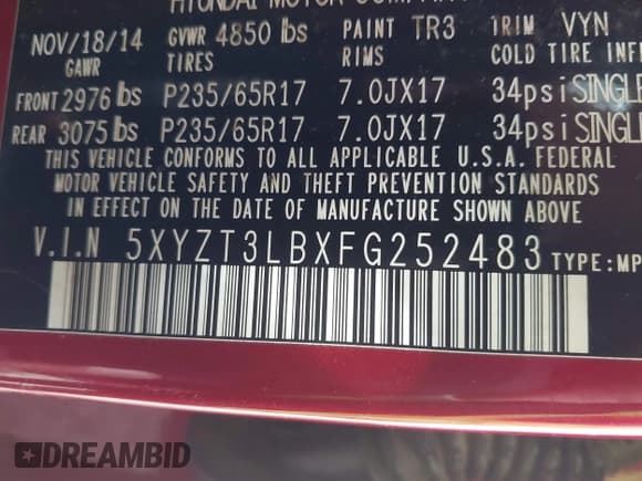 ✅ 2015 Hyundai Santa Fe • VIN: 5XYZT3LBXFG252483 • Лот: 43590935. Опубликован ранее на IAAI с пробегом 123 243 миль. Бесплатный доступ к архиву аукционных продаж из США и подробный отчёт об истории автомобиля на DreamBid. Изображение 9.