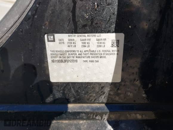 2015 Chevrolet Impala LS с VIN 1G11X5SL3FU127310, выставлен на аукционе IAAI как лот 43496770 с пробегом 223 067 миль миль и . История ставок и продаж доступна на DreamBid. Изображение 9.