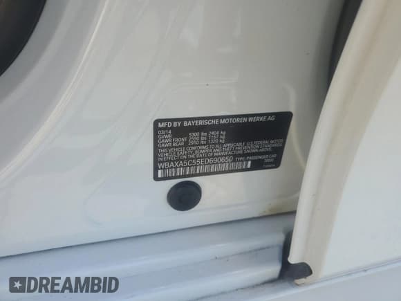 ✅ 2014 BMW 5 Series 535d • VIN: WBAXA5C55ED690650 • Lot: 85730865. Listed on Copart with 95,459 mi. Free auction sales archive from the USA and detailed vehicle history report at DreamBid. Image 12.