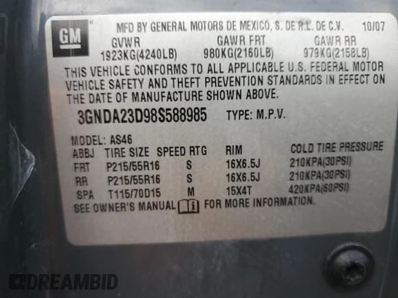 ✅ 2008 Chevrolet HHR LT • VIN: 3GNDA23D98S588985 • Lot: 91234425. Listed on Copart with 172,792 mi. Free auction sales archive from the USA and detailed vehicle history report at DreamBid. Image 13.