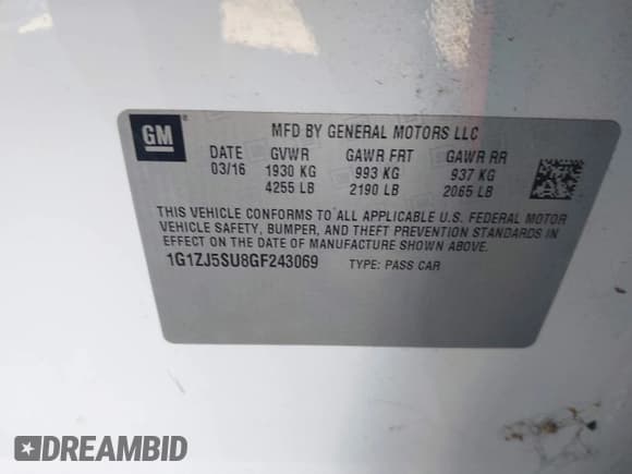 ✅ 2016 Chevrolet Malibu Hybrid • VIN: 1G1ZJ5SU8GF243069 • Lot: 43690551. Listed on IAAI with 31,827 mi. Free auction sales archive from the USA and detailed vehicle history report at DreamBid. Image 9.