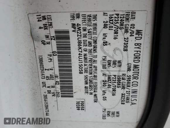 ✅ 2004 Mercury Mountaineer Convenience • VIN: 4M2ZU86K74UJ15058 • Lot: 84393964. Wystawiony na Copart z przebiegiem 141 656 mil. Bezpłatny archiwum sprzedaży aukcyjnych z USA i szczegółowy raport historii pojazdu na DreamBid. Zdjęcie 15.