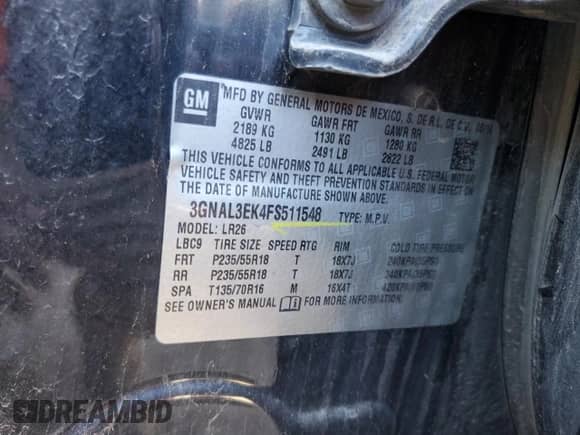 2015 Chevrolet Captiva Sport LT z VIN 3GNAL3EK4FS511548, wystawiony jako Copart lot #84188124 z przebiegiem 275 071 mil mil oraz Czysty tytuł • Clean title. Historia ofert i sprzedaży dostępna na DreamBid. Obrazek 13.