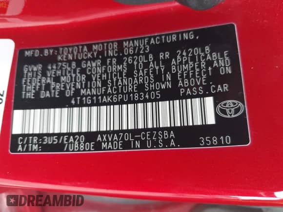 2023 Toyota Camry SE с VIN 4T1G11AK6PU183405, выставлен на аукционе IAAI как лот 43331933 с пробегом 60 857 миль миль и . История ставок и продаж доступна на DreamBid. Изображение 9.