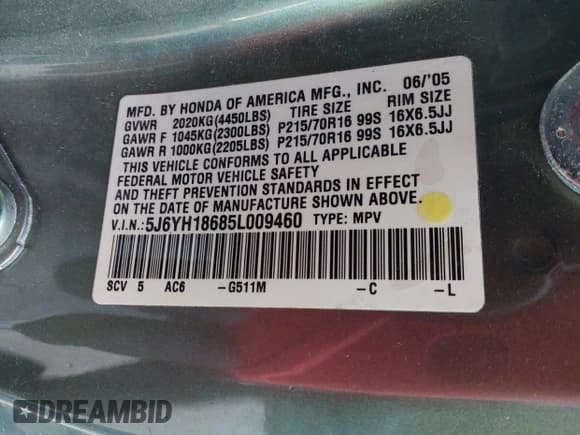 ✅ 2005 Honda Element EX • VIN: 5J6YH18685L009460 • Лот: 43570179. Опубликован ранее на IAAI с пробегом 181 385 миль. Бесплатный доступ к архиву аукционных продаж из США и подробный отчёт об истории автомобиля на DreamBid. Изображение 9.