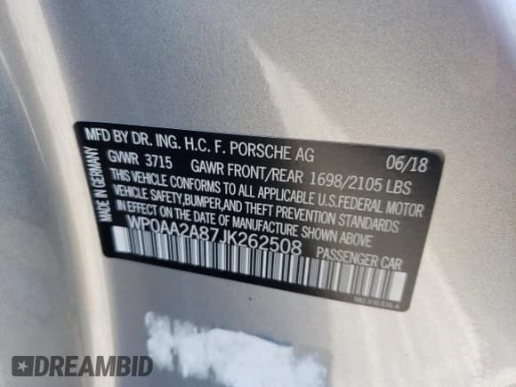 ✅ 2018 Porsche 718 Cayman • VIN: WP0AA2A87JK262508 • Лот: 75180734. Опубликован ранее на Copart с пробегом 21 635 миль. Бесплатный доступ к архиву аукционных продаж из США и подробный отчёт об истории автомобиля на DreamBid. Изображение 14.