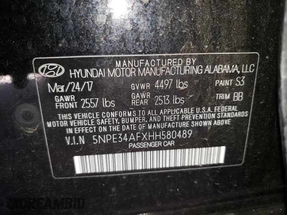 ✅ 2017 Hyundai Sonata Sport • VIN: 5NPE34AFXHH580489 • Lot: 64445552. Listed on Copart with 83,178 mi. Free auction sales archive from the USA and detailed vehicle history report at DreamBid. Image 10.