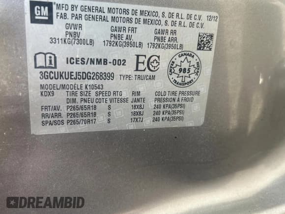 ✅ 2013 Chevrolet Silverado 1500 1HY • VIN: 3GCUKUEJ5DG268399 • Lot: 58637414. Listed on Copart with 88,169 mi. Free auction sales archive from the USA and detailed vehicle history report at DreamBid. Image 10.