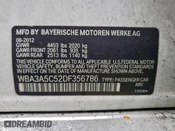 ✅ 2013 BMW 3 Series 328i • VIN: WBA3A5C52DF356786 • Lot: 95775395. Wystawiony na Copart z przebiegiem Nie podano. Bezpłatny archiwum sprzedaży aukcyjnych z USA i szczegółowy raport historii pojazdu na DreamBid. Zdjęcie 12.