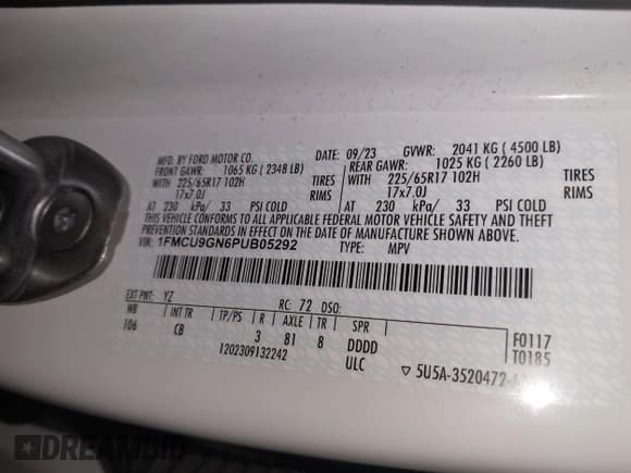 ✅ 2023 Ford Escape Active • VIN: 1FMCU9GN6PUB05292 • Лот: 43725830. Опубликован ранее на IAAI с пробегом Не указан. Бесплатный доступ к архиву аукционных продаж из США и подробный отчёт об истории автомобиля на DreamBid. Изображение 9.