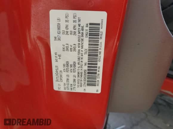 2005 Dodge 1500 SLT with VIN 1D7HA18D05S282056, listed as a Copart auction lot 84391525 with 147,030 mi miles and Salvage title. Bid and sale history available at DreamBid. Image 13.