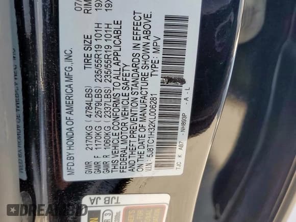 ✅ 2019 Acura RDX • VIN: 5J8TC1H32KL006281 • Лот: 81714325. Опубликован ранее на Copart с пробегом 63 654 миль. Бесплатный доступ к архиву аукционных продаж из США и подробный отчёт об истории автомобиля на DreamBid. Изображение 13.