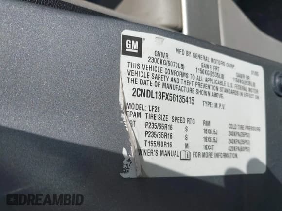 ✅ 2005 Chevrolet Equinox LS • VIN: 2CNDL13FX56135415 • Лот: 42525351. Опубликован ранее на IAAI с пробегом 163 599 миль. Бесплатный доступ к архиву аукционных продаж из США и подробный отчёт об истории автомобиля на DreamBid. Изображение 9.