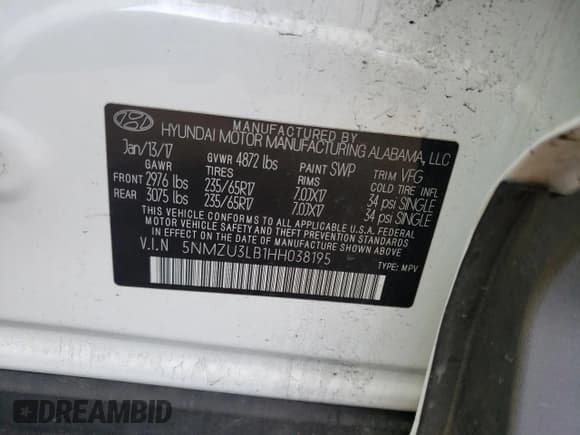 ✅ 2017 Hyundai Santa Fe 2.4L • VIN: 5NMZU3LB1HH038195 • Лот: 42527114. Опубликован ранее на Copart с пробегом 62 020 миль. Бесплатный доступ к архиву аукционных продаж из США и подробный отчёт об истории автомобиля на DreamBid. Изображение 13.