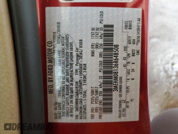 ✅ 2006 Mercury Milan Premier • VIN: 3MEHM08136R648508 • Lot: 70067994. Wystawiony na Copart z przebiegiem 112 202 mil. Bezpłatny archiwum sprzedaży aukcyjnych z USA i szczegółowy raport historii pojazdu na DreamBid. Zdjęcie 12.