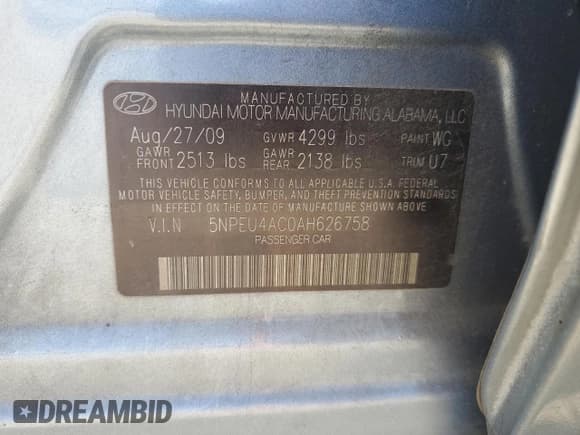 ✅ 2010 Hyundai Sonata Limited • VIN: 5NPEU4AC0AH626758 • Лот: 75572254. Опубликован ранее на Copart с пробегом Не указан. Бесплатный доступ к архиву аукционных продаж из США и подробный отчёт об истории автомобиля на DreamBid. Изображение 12.