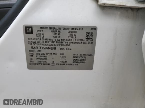 ✅ 2015 Chevrolet Equinox LS • VIN: 2GNFLEEK5F6140707 • Лот: 73095424. Опубликован ранее на Copart с пробегом Не указан. Бесплатный доступ к архиву аукционных продаж из США и подробный отчёт об истории автомобиля на DreamBid. Изображение 13.