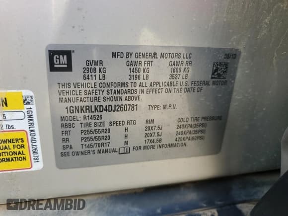 ✅ 2013 Chevrolet Traverse LTZ • VIN: 1GNKRLKD4DJ260781 • Lot: 89575525. Wystawiony na Copart z przebiegiem 207 623 mil. Bezpłatny archiwum sprzedaży aukcyjnych z USA i szczegółowy raport historii pojazdu na DreamBid. Zdjęcie 13.