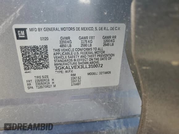 ✅ 2020 GMC Terrain SLT • VIN: 3GKALVEX3LL310072 • Lot: 56194995. Wystawiony na Copart z przebiegiem 98 090 mil. Bezpłatny archiwum sprzedaży aukcyjnych z USA i szczegółowy raport historii pojazdu na DreamBid. Zdjęcie 12.