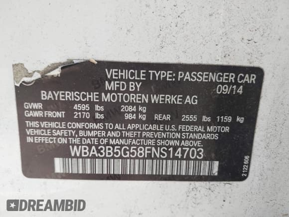 ✅ 2015 BMW 3 Series 328i xDrive • VIN: WBA3B5G58FNS14703 • Lot: 43357969. Listed on IAAI with 112,214 mi. Free auction sales archive from the USA and detailed vehicle history report at DreamBid. Image 9.