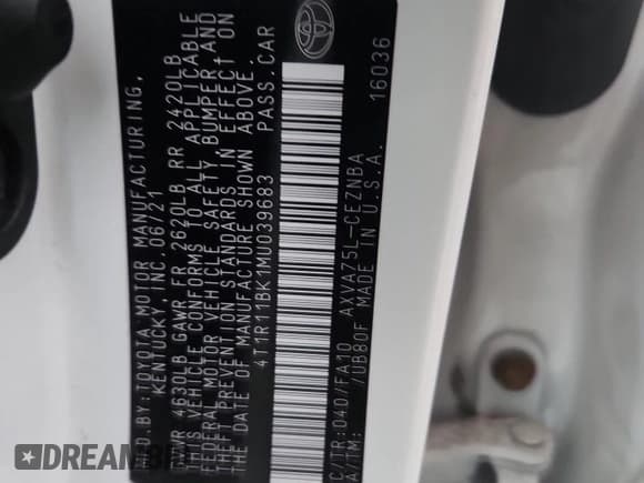 ✅ 2021 Toyota Camry LE • VIN: 4T1R11BK1MU039683 • Lot: 92479185. Listed on Copart with 220,933 mi. Free auction sales archive from the USA and detailed vehicle history report at DreamBid. Image 13.