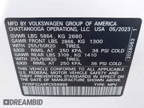 ✅ 2023 Volkswagen Atlas SE • VIN: 1V2KP2CA9PC556898 • Lot: 40714688. Listed on IAAI with 53,598 mi. Free auction sales archive from the USA and detailed vehicle history report at DreamBid. Image 9.