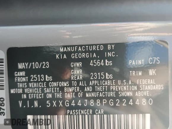 ✅ 2023 Kia K5 GT • VIN: 5XXG44J88PG224480 • Lot: 71567615. Listed on Copart with 18,745 mi. Free auction sales archive from the USA and detailed vehicle history report at DreamBid. Image 12.