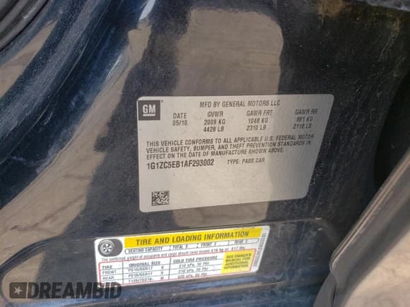 ✅ 2010 Chevrolet Malibu 1LT • VIN: 1G1ZC5EB1AF293002 • Lot: 64660124. Listed on Copart with 166,350 mi. Free auction sales archive from the USA and detailed vehicle history report at DreamBid. Image 13.