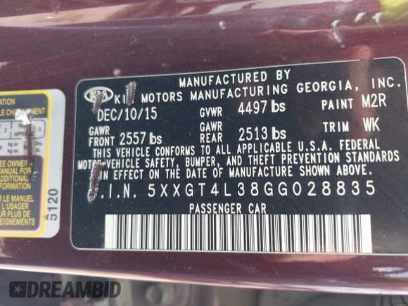 ✅ 2016 Kia Optima LX • VIN: 5XXGT4L38GG028835 • Lot: 42254044. Listed on IAAI with 246,911 mi. Free auction sales archive from the USA and detailed vehicle history report at DreamBid. Image 9.