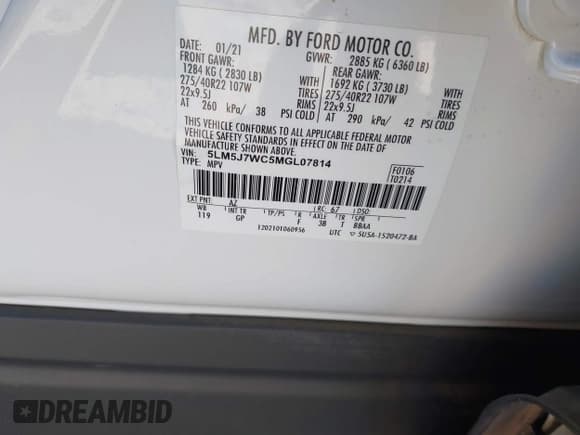 ✅ 2021 Lincoln Aviator Reserve • VIN: 5LM5J7WC5MGL07814 • Lot: 43536096. Wystawiony na IAAI z przebiegiem 64 047 mil. Bezpłatny archiwum sprzedaży aukcyjnych z USA i szczegółowy raport historii pojazdu na DreamBid. Zdjęcie 9.