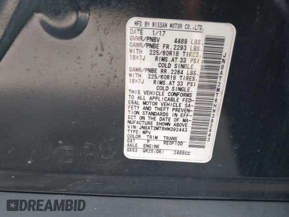 ✅ 2017 Nissan Rogue SL • VIN: JN8AT2MT6HW392443 • Lot: 41281436. Listed on IAAI with 97,866 mi. Free auction sales archive from the USA and detailed vehicle history report at DreamBid. Image 9.