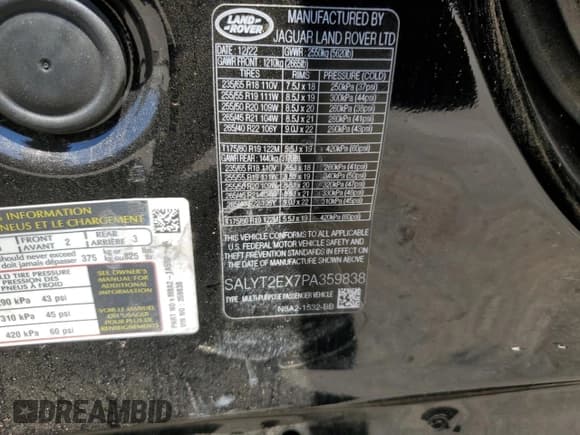 ✅ 2023 Land Rover Range Rover Velar R-Dynamic S • VIN: SALYT2EX7PA359838 • Lot: 68820144. Listed on Copart with 22,444 mi. Free auction sales archive from the USA and detailed vehicle history report at DreamBid. Image 14.