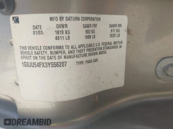 ✅ 2003 Saturn LS • VIN: 1G8JU54FX3Y556207 • Lot: 43731223. Listed on IAAI with 129,019 mi. Free auction sales archive from the USA and detailed vehicle history report at DreamBid. Image 9.