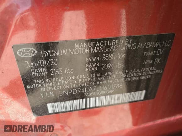 2020 Hyundai Elantra Eco с VIN 5NPD94LA7LH601786, выставлен на аукционе Copart как лот 50957765 с пробегом 83 088 миль миль и Списание • Salvage title. История ставок и продаж доступна на DreamBid. Изображение 14.