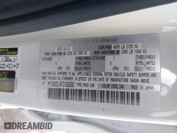 ✅ 2015 Mazda 5 Touring • VIN: JM1CW2CL4F0189080 • Lot: 43557158. Listed on IAAI with 74,626 mi. Free auction sales archive from the USA and detailed vehicle history report at DreamBid. Image 9.