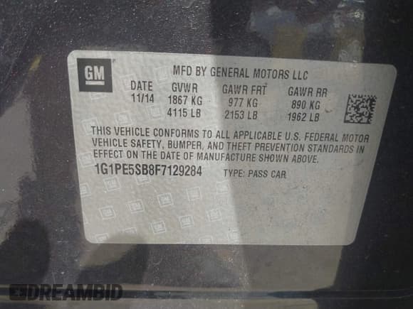 ✅ 2015 Chevrolet Cruze LT • VIN: 1G1PE5SB8F7129284 • Лот: 42999670. Опубликован ранее на IAAI с пробегом 175 059 миль. Бесплатный доступ к архиву аукционных продаж из США и подробный отчёт об истории автомобиля на DreamBid. Изображение 9.