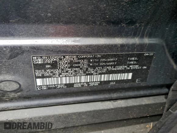 ✅ 2022 Toyota RAV4 Hybrid LE • VIN: JTMLWRFVXND148689 • Лот: 94358415. Опубликован ранее на Copart с пробегом 41 053 миль. Бесплатный доступ к архиву аукционных продаж из США и подробный отчёт об истории автомобиля на DreamBid. Изображение 13.