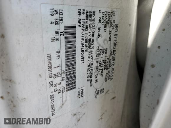 ✅ 2004 Ford Expedition Eddie Bauer • VIN: 1FMPU18L84LB04971 • Lot: 60766145. Listed on Copart with 247,794 mi. Free auction sales archive from the USA and detailed vehicle history report at DreamBid. Image 13.