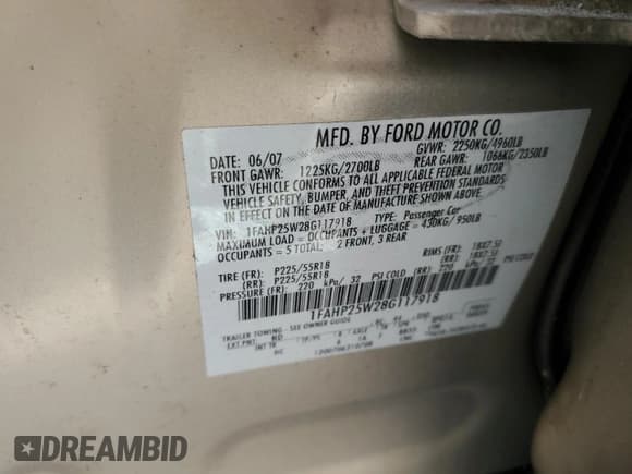 ✅ 2008 Ford Taurus Limited • VIN: 1FAHP25W28G117918 • Лот: 63484803. Опубликован ранее на Copart с пробегом 74 470 миль. Бесплатный доступ к архиву аукционных продаж из США и подробный отчёт об истории автомобиля на DreamBid. Изображение 14.