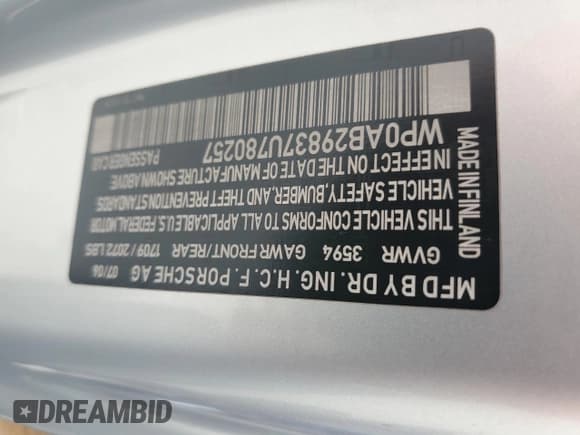 ✅ 2007 Porsche Cayman S • VIN: WP0AB29837U780257 • Lot: 68733494. Wystawiony na Copart z przebiegiem 164 227 mil. Bezpłatny archiwum sprzedaży aukcyjnych z USA i szczegółowy raport historii pojazdu na DreamBid. Zdjęcie 15.