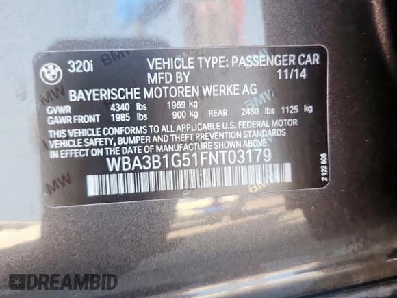 ✅ 2015 BMW 3 Series 320i • VIN: WBA3B1G51FNT03179 • Лот: 92489835. Опубликован ранее на Copart с пробегом 89 359 миль. Бесплатный доступ к архиву аукционных продаж из США и подробный отчёт об истории автомобиля на DreamBid. Изображение 12.