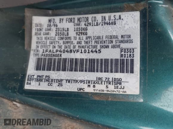 ✅ 1997 Ford Mustang • VIN: 1FALP4048VF101445 • Lot: 43870904. Wystawiony na IAAI z przebiegiem 93 150 mil. Bezpłatny archiwum sprzedaży aukcyjnych z USA i szczegółowy raport historii pojazdu na DreamBid. Zdjęcie 9.