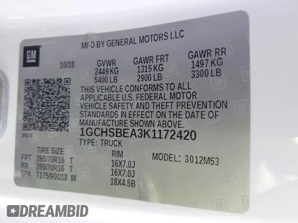 ✅ 2019 Chevrolet Colorado 2WD Work Truck • VIN: 1GCHSBEA3K1172420 • Lot: 42846458. Wystawiony na IAAI z przebiegiem 81 366 mil. Bezpłatny archiwum sprzedaży aukcyjnych z USA i szczegółowy raport historii pojazdu na DreamBid. Zdjęcie 9.