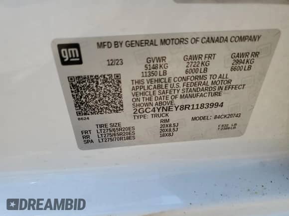 2024 Chevrolet Silverado 2500HD LT с VIN 2GC4YNEY8R1183994, выставлен на аукционе Copart как лот 63417745 с пробегом Не указан миль и Списание • Salvage title. История ставок и продаж доступна на DreamBid. Изображение 12.