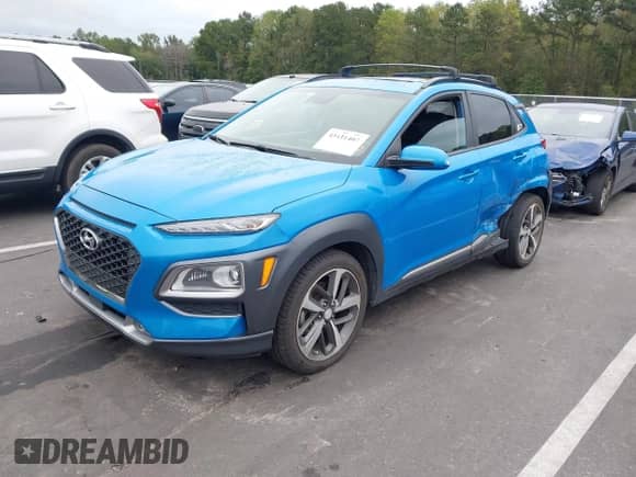 2020 Hyundai Kona Ultimate with VIN KM8K53A59LU532572, listed as a IAAI auction lot 43411407 with 66,092 mi miles and . Bid and sale history available at DreamBid. Image 2.