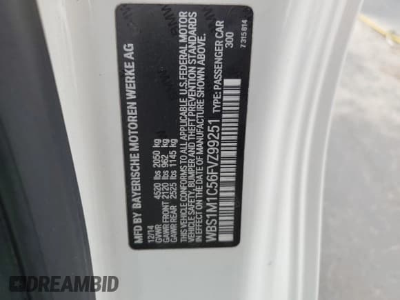 ✅ 2015 BMW 2 Series • VIN: WBS1M1C56FVZ99251 • Lot: 61918165. Wystawiony na Copart z przebiegiem 118 149 mil. Bezpłatny archiwum sprzedaży aukcyjnych z USA i szczegółowy raport historii pojazdu na DreamBid. Zdjęcie 12.