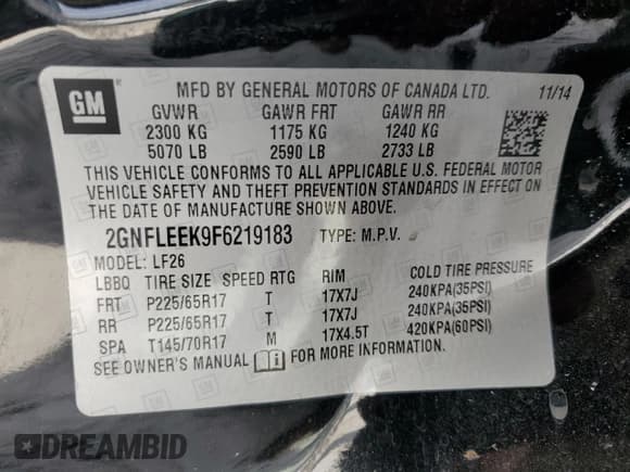 ✅ 2015 Chevrolet Equinox LS • VIN: 2GNFLEEK9F6219183 • Лот: 72143344. Опубликован ранее на Copart с пробегом 172 326 миль. Бесплатный доступ к архиву аукционных продаж из США и подробный отчёт об истории автомобиля на DreamBid. Изображение 13.