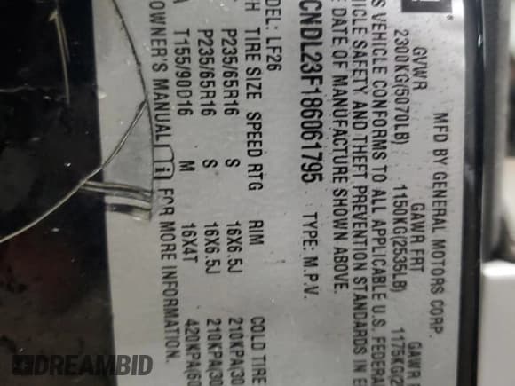 ✅ 2008 Chevrolet Equinox LS • VIN: 2CNDL23F186061795 • Лот: 47191385. Опубликован ранее на Copart с пробегом 232 597 миль. Бесплатный доступ к архиву аукционных продаж из США и подробный отчёт об истории автомобиля на DreamBid. Изображение 13.