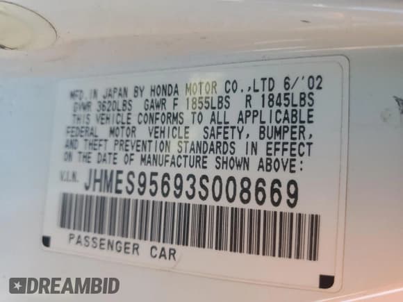 ✅ 2003 Honda Civic Hybrid • VIN: JHMES95693S008669 • Lot: 87403805. Wystawiony na Copart z przebiegiem 430 216 mil. Bezpłatny archiwum sprzedaży aukcyjnych z USA i szczegółowy raport historii pojazdu na DreamBid. Zdjęcie 12.