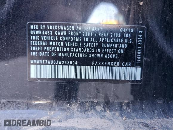 ✅ 2018 Volkswagen Golf R • VIN: WVWVF7AU0JW248004 • Лот: 45305135. Опубликован ранее на Copart с пробегом 43 723 миль. Бесплатный доступ к архиву аукционных продаж из США и подробный отчёт об истории автомобиля на DreamBid. Изображение 12.